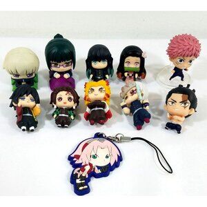 Bandai Mini Figure Lot of 10 mini figures + keychain Jujutsu Kaisen Demon Slayer